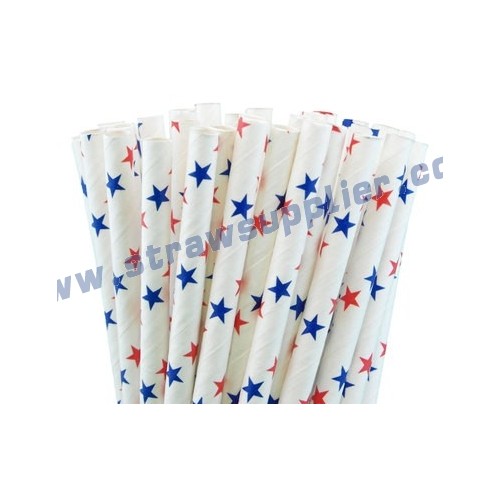 Red Blue Star Paper Straws